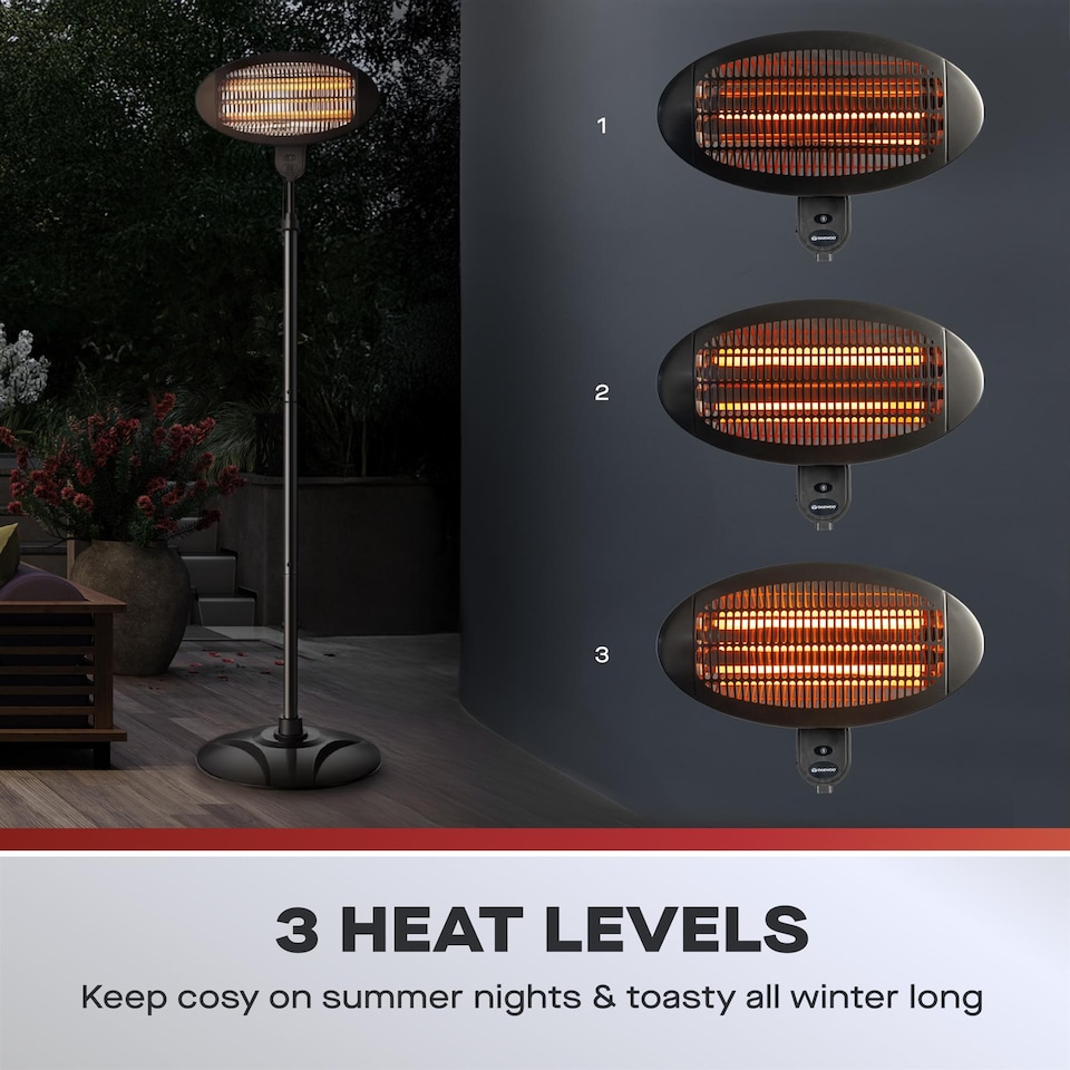image 1 of Daewoo 2000W Electric Patio Heater with Adjustable Pole