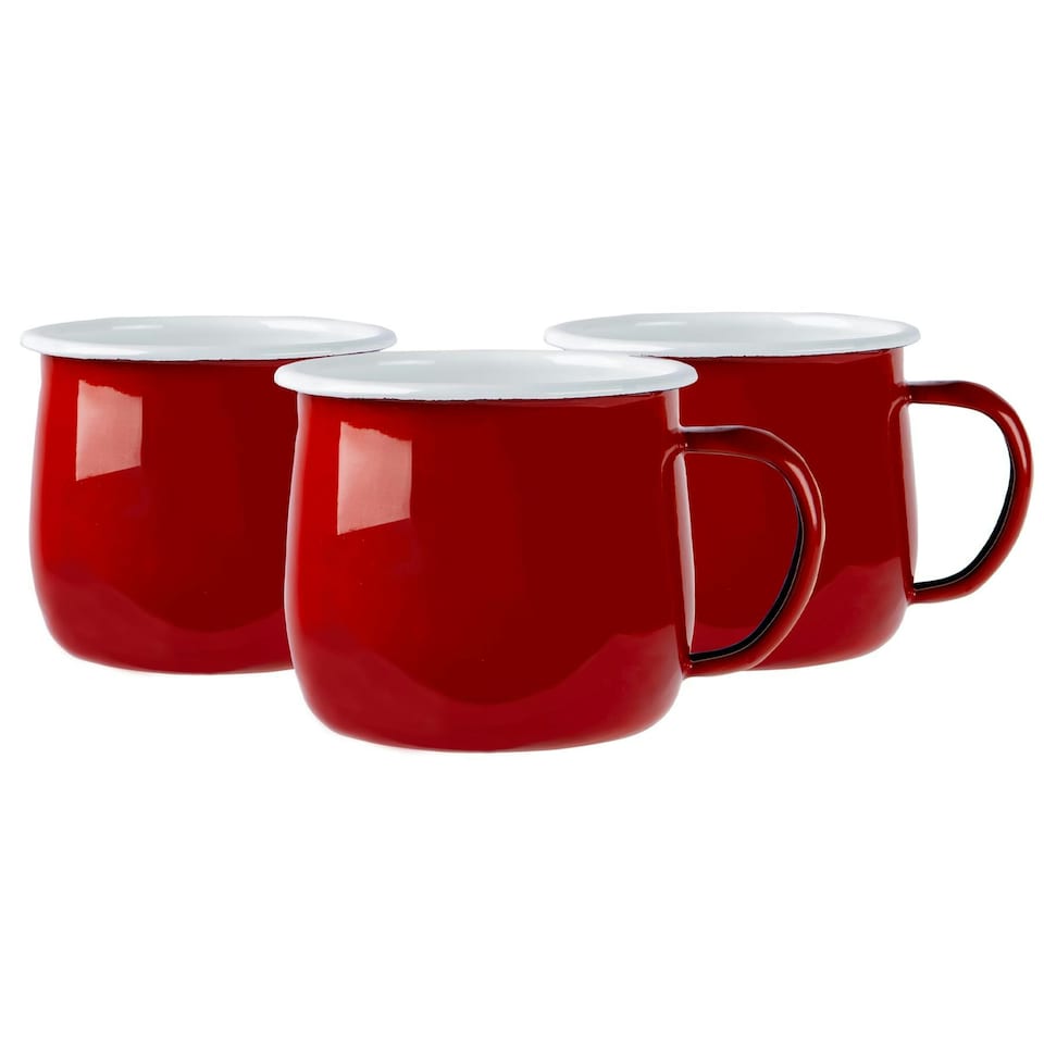 image 1 of Argon Tableware Coloured Enamel Belly Mugs - 375ml - Red - Pack of 6 Red