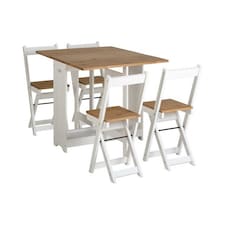 Santos Butterfly Dining Set - White - Distressed Waxed Pine | White | 5