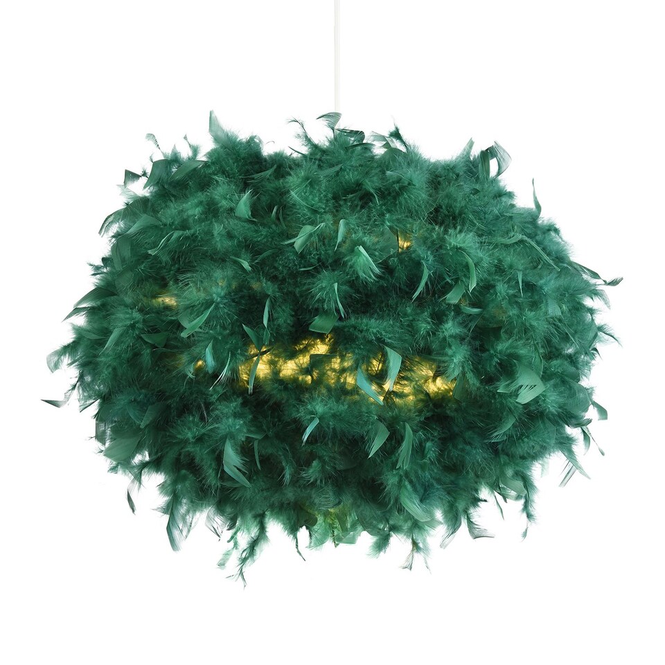 image 1 of Contemporary and Unique Large Green Real Feather Decorated Pendant Light Shade | Green | Forest Green | 1