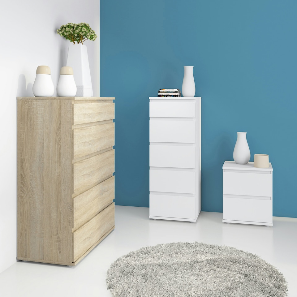 image 1 of Nova Narrow Chest of 5 Drawers in White