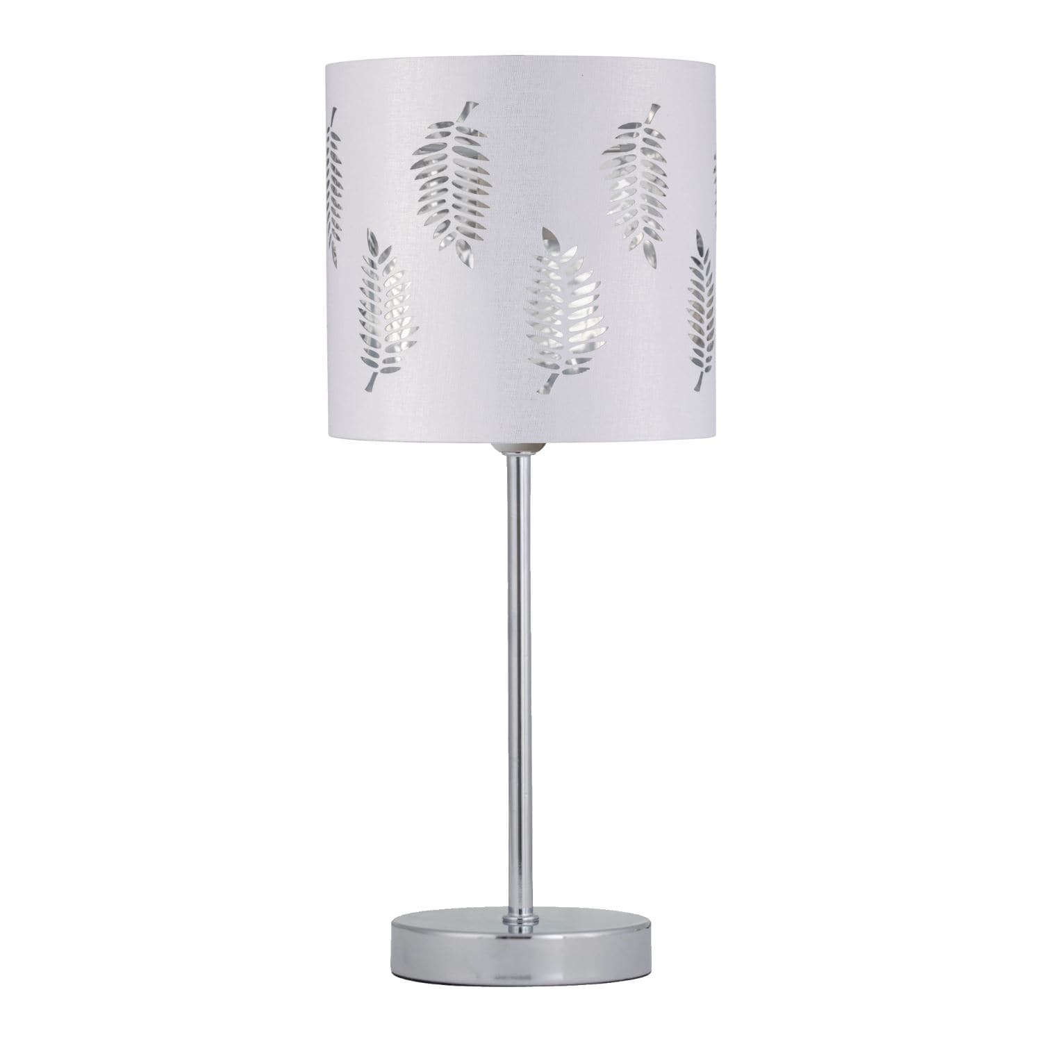 First Choice Lighting Chrome Touch Operated Table Lamp with White Fern Shade in Silver