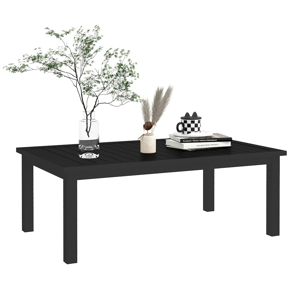 image 1 of Outsunny Garden Aluminium Outdoor Coffee Table Patio Table w/ Grey Black | Black