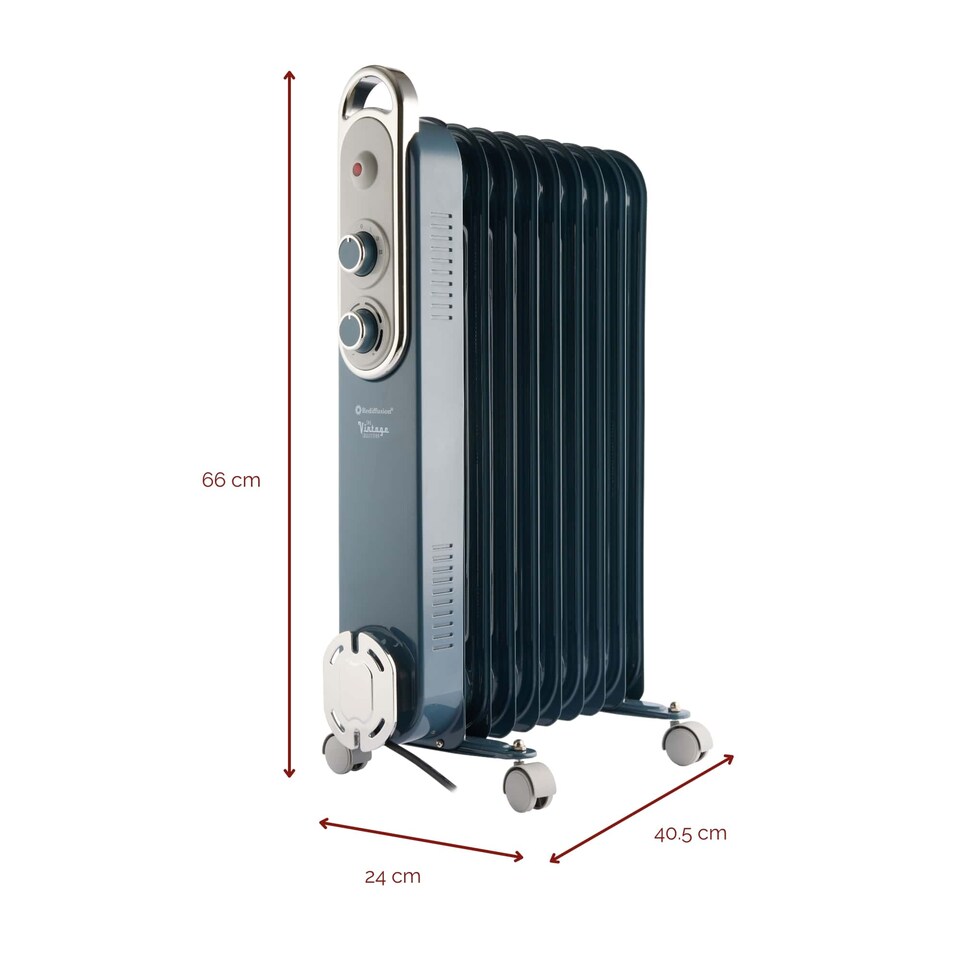 image 1 of Rediffusion Vintage 9 Fin Oil Filled Radiator 2KW Blue