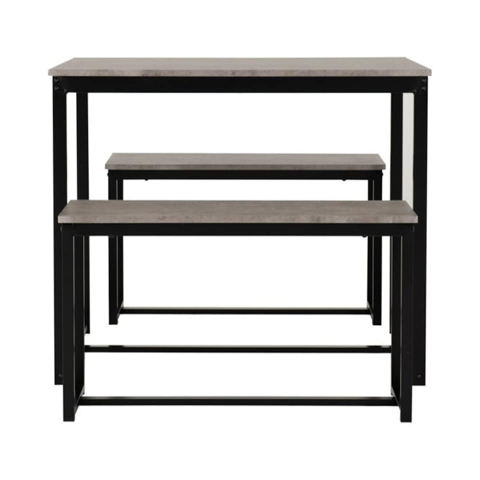 image 1 of Lincoln 1+2 Dining Bench Set - Stone Effect/Black Black