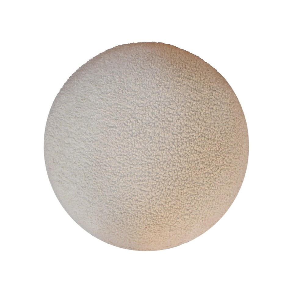 image 1 of Artisan Furniture Solid Wood Cream Boucle Rounded Footstool, Upholstered, Brown and Cream