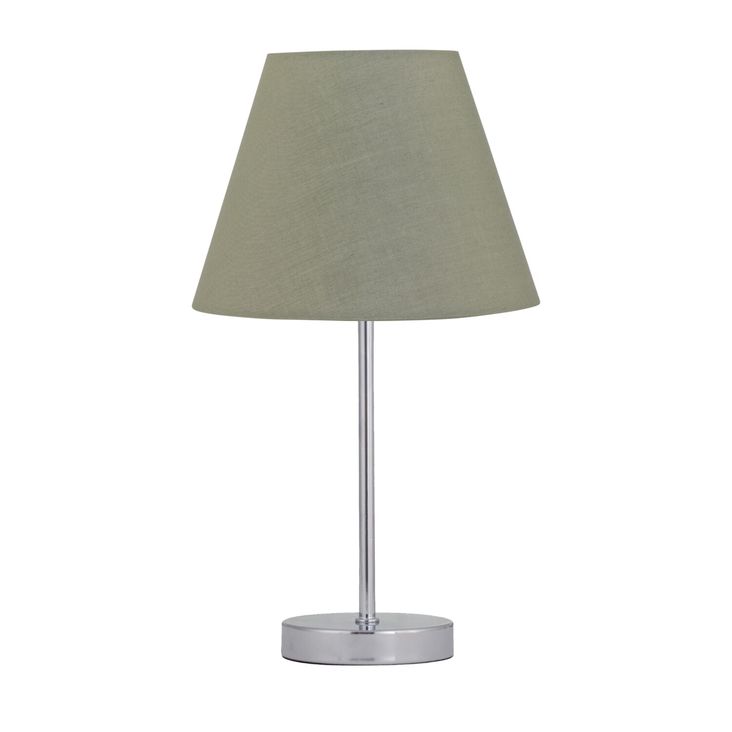 First Choice Lighting Chrome Stick Table Lamp with Sage Green Fabric Shade in Silver