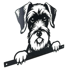 Black Metal Peeking Schnauzer Silhouette with Fixing Plate Garden Ornament Gift