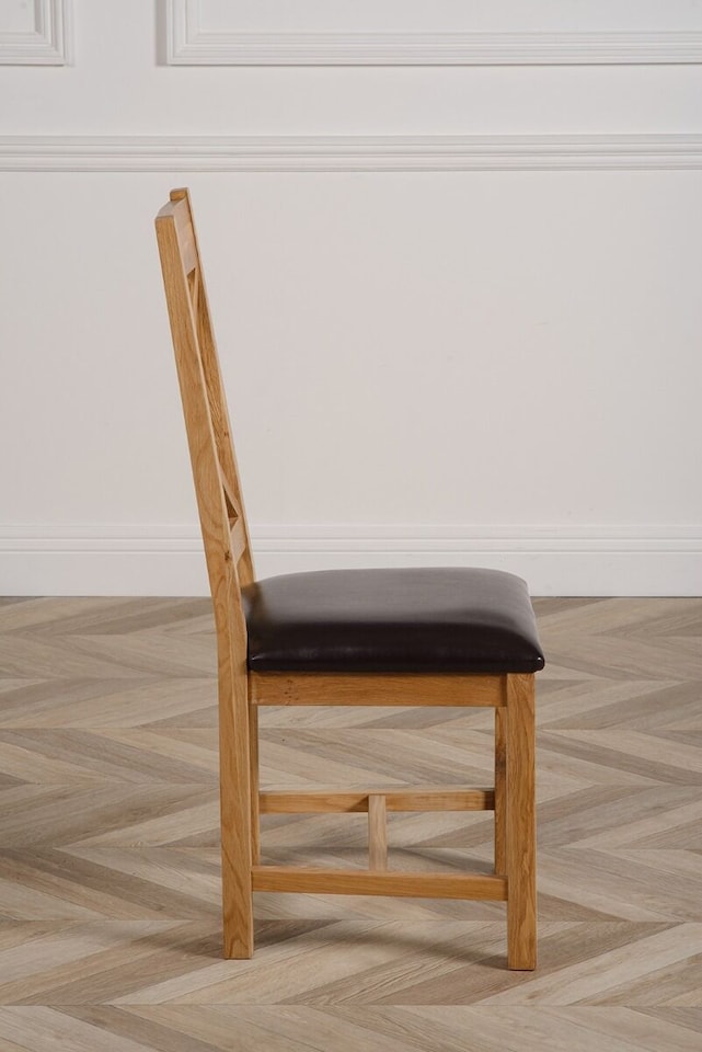 image 1 of Berkeley Solid Oak and Leather Dining Chairs for Dining Room or Kitchen | Brown | Brown