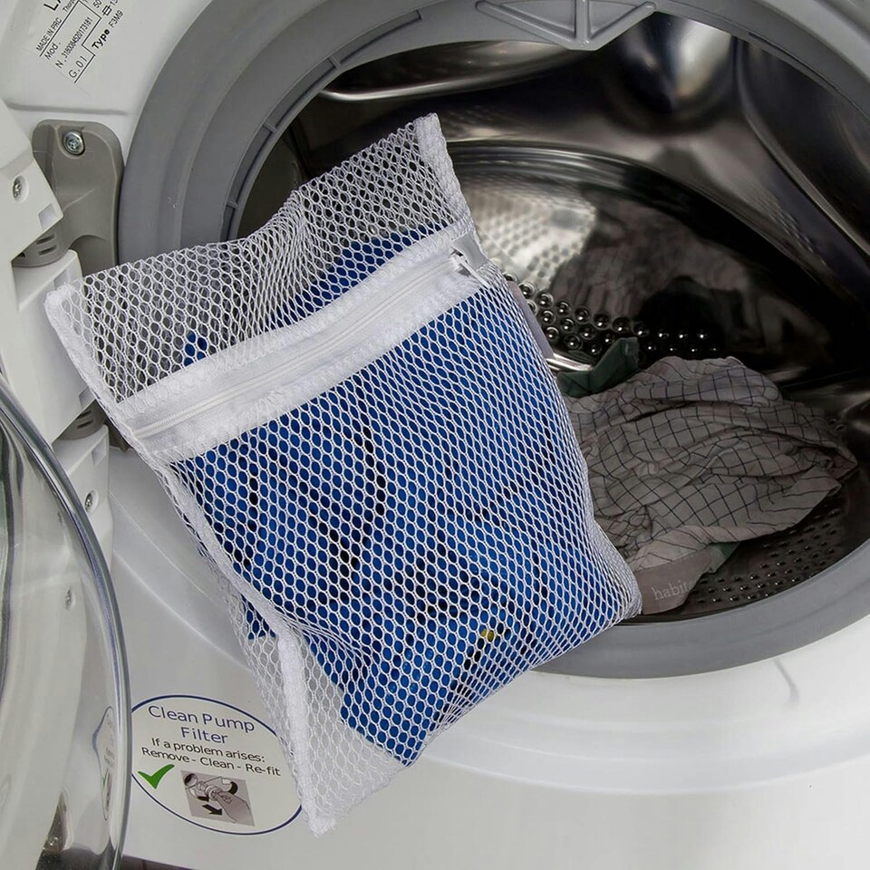 image 1 of 5 x  Small Net Washing Bags for Laundry with Strong Zip (31 x 36 cms) White