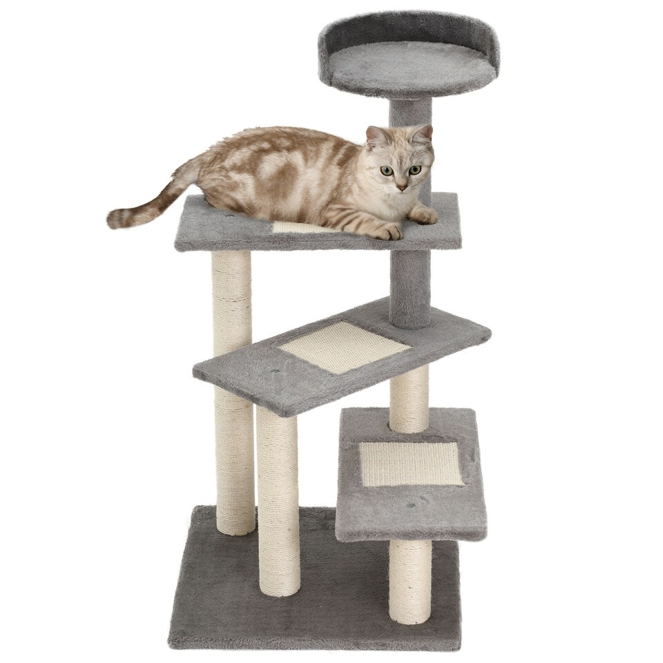 image 1 of PawHut Cat Tree 100cm Indoor Kitten Scratching Post Activity Centre, Grey