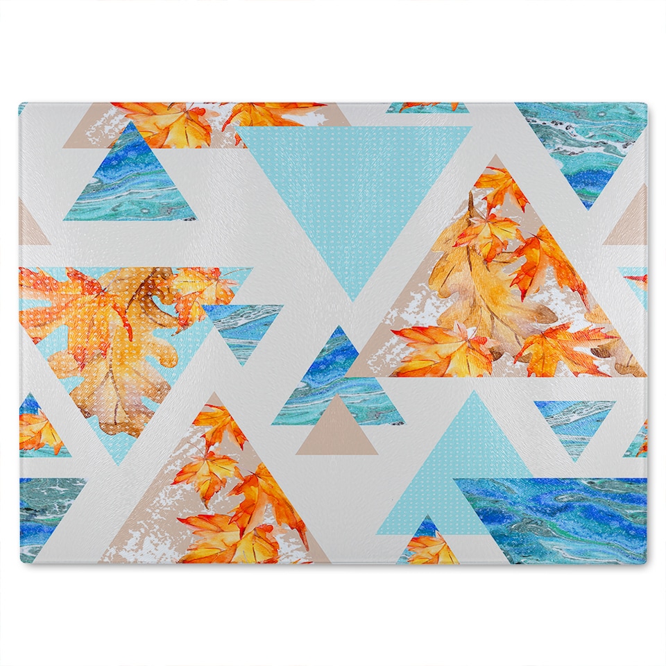 image 1 of Triangles With Maple Oak Leaves Marble Glass Chopping Board | Multi