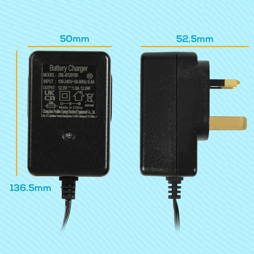 image 1 of AIYAPLAY 12V Charger for Ride on Car, 12 Volt 1A Battery Charger