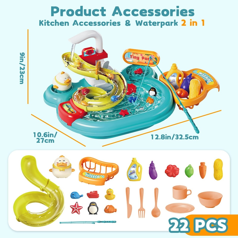image 1 of Kids Water Play Sink with Fishing Game, Slide, and Accessories
