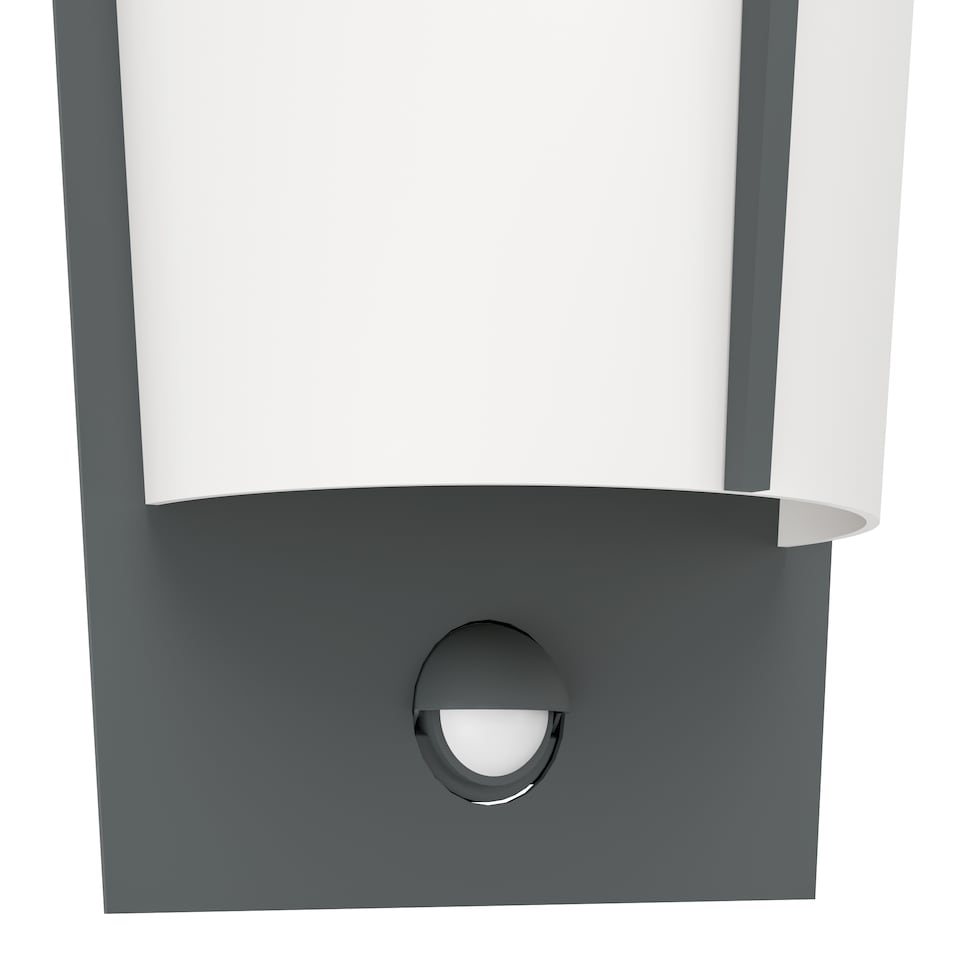 image 1 of EGLO Breganzo 1 LED Black/White Steel Exterior Wall Light With Motion Sensor/ Day & Night Sensor