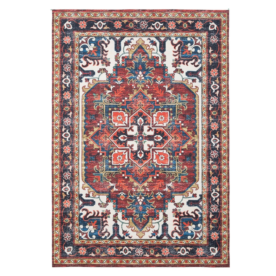image 1 of KUKOON Washable & Non Slip Terracotta Persian Style Area Rug 80cm x 150cm