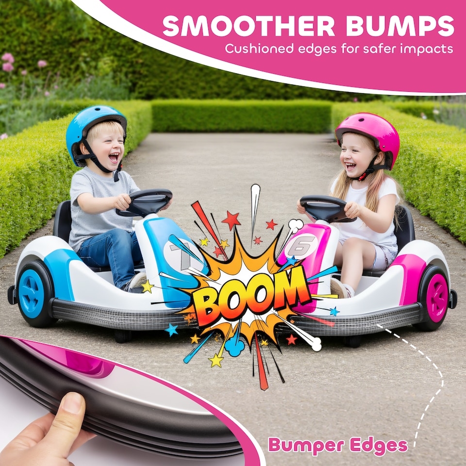 image 1 of AIYAPLAY Kids Bumper Car with 360-Degree Rotation Spin, Safety Belt, Pink