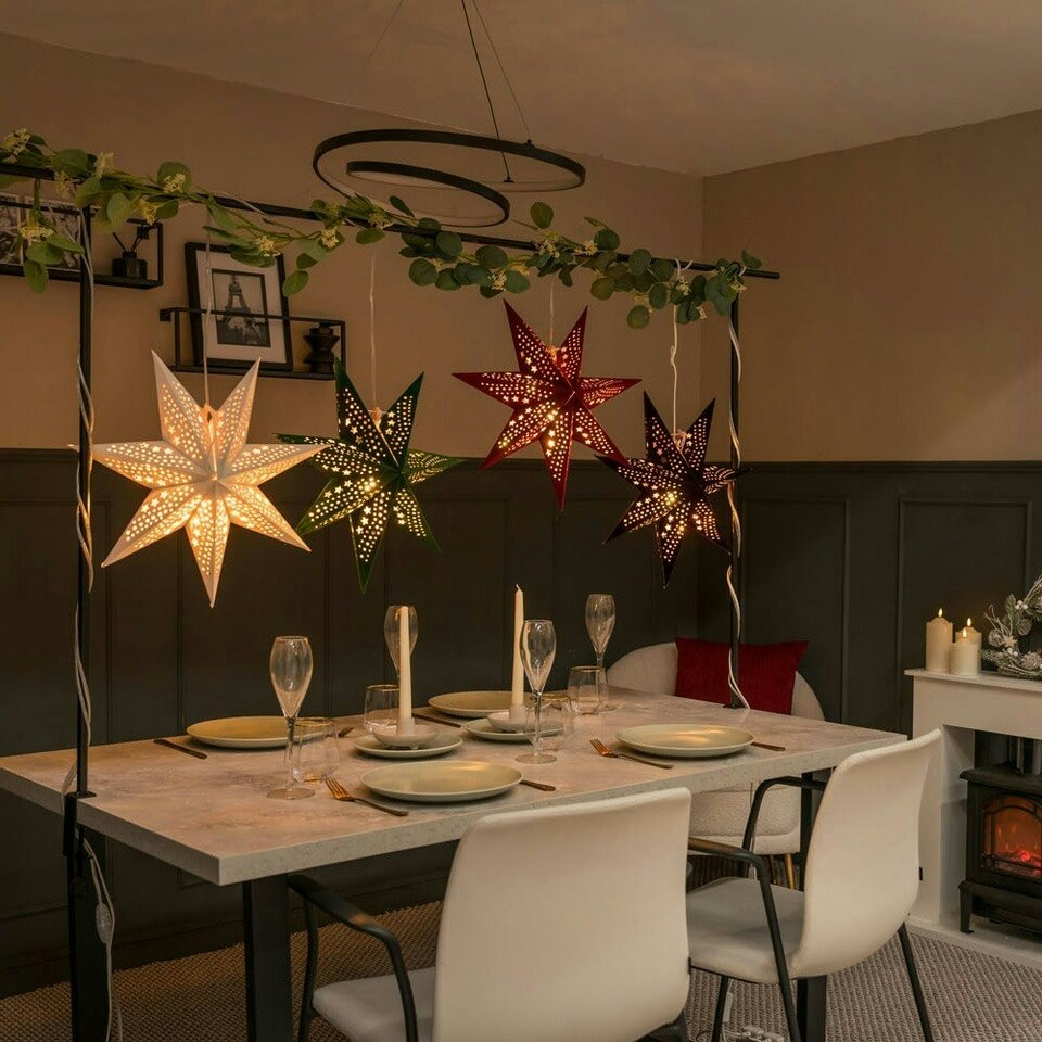 image 1 of ValueLights Plug In Christmas 45cm Xmas Red Velvet Paper Star with LED Bulb