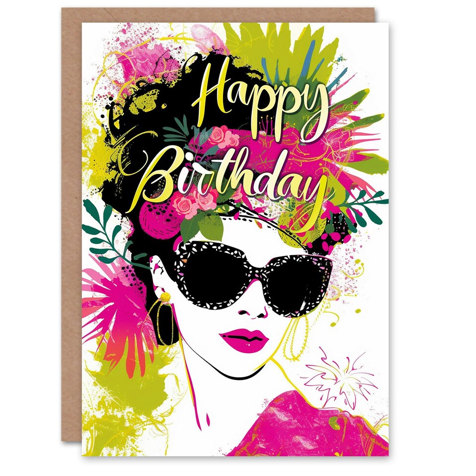 image 1 of Flower Headdress Woman Sunglasses Her Birthday Card