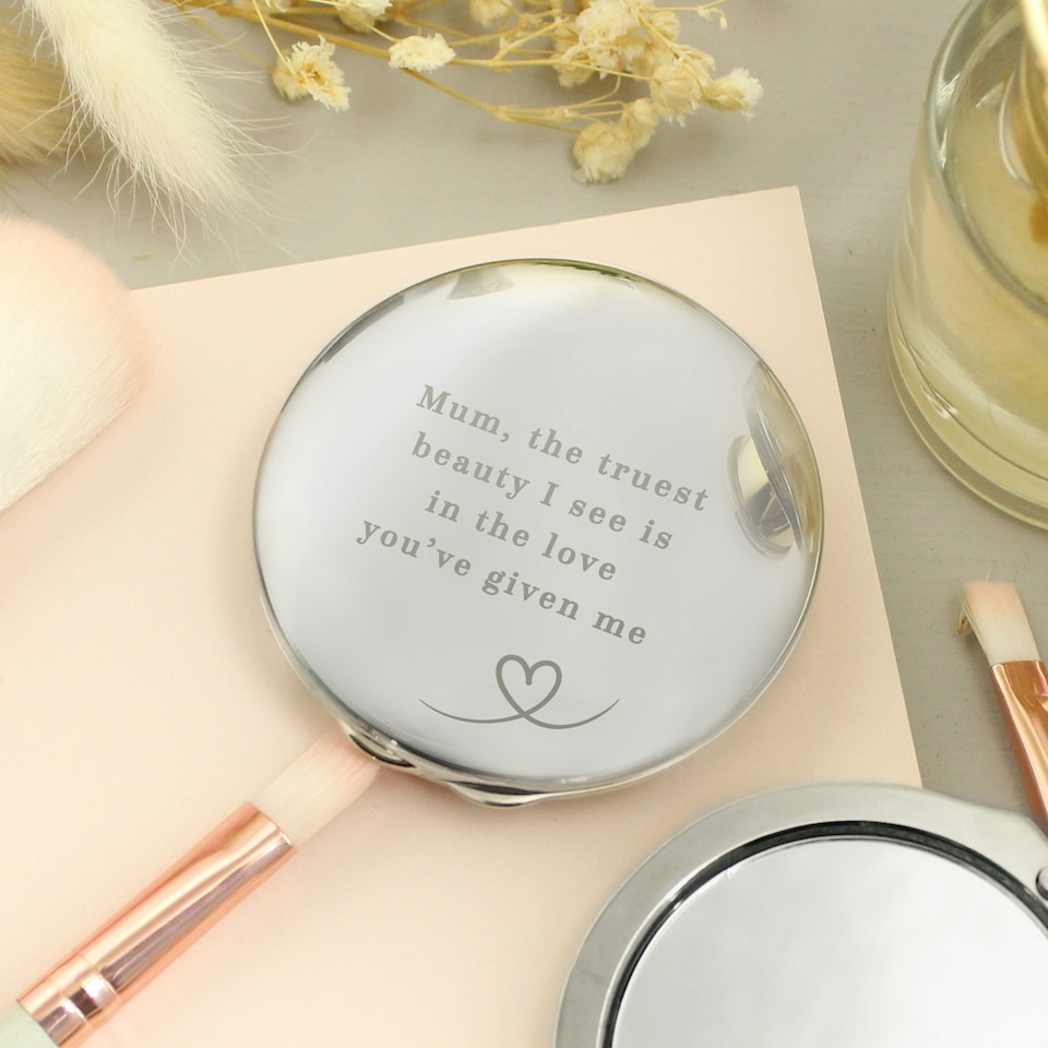 image 1 of Personalised Heart Round Compact Mirror