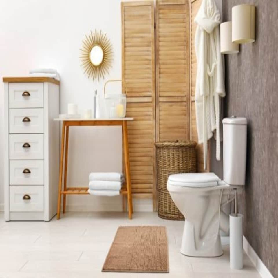 image 1 of Marlow Collection Soft Touch Non-Slip Bathroom Rug in Walnut (45cm x 75cm)