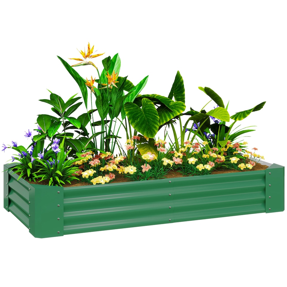 image 1 of Outsunny Galvanised Raised Garden Bed, 180x90x30cm Raised Planter, Green 