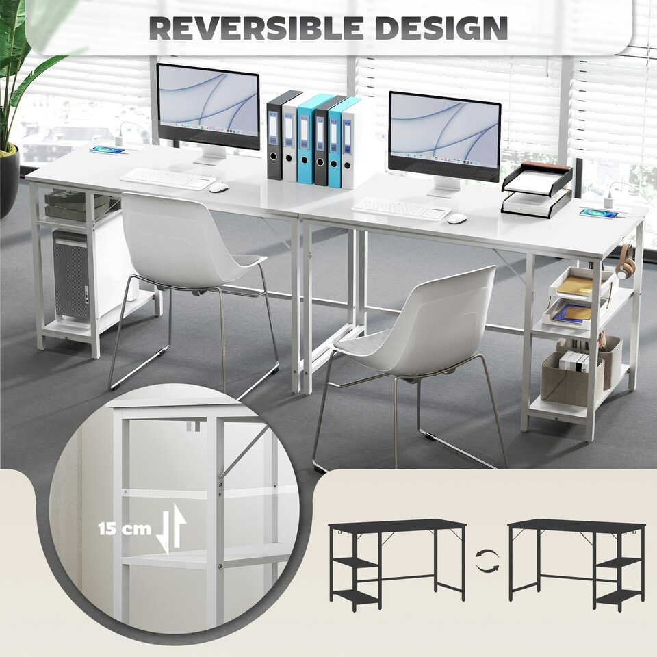 image 1 of HOMCOM 120 x 60 cm Home Office Desk Reversible Study Table for Bedroom White White