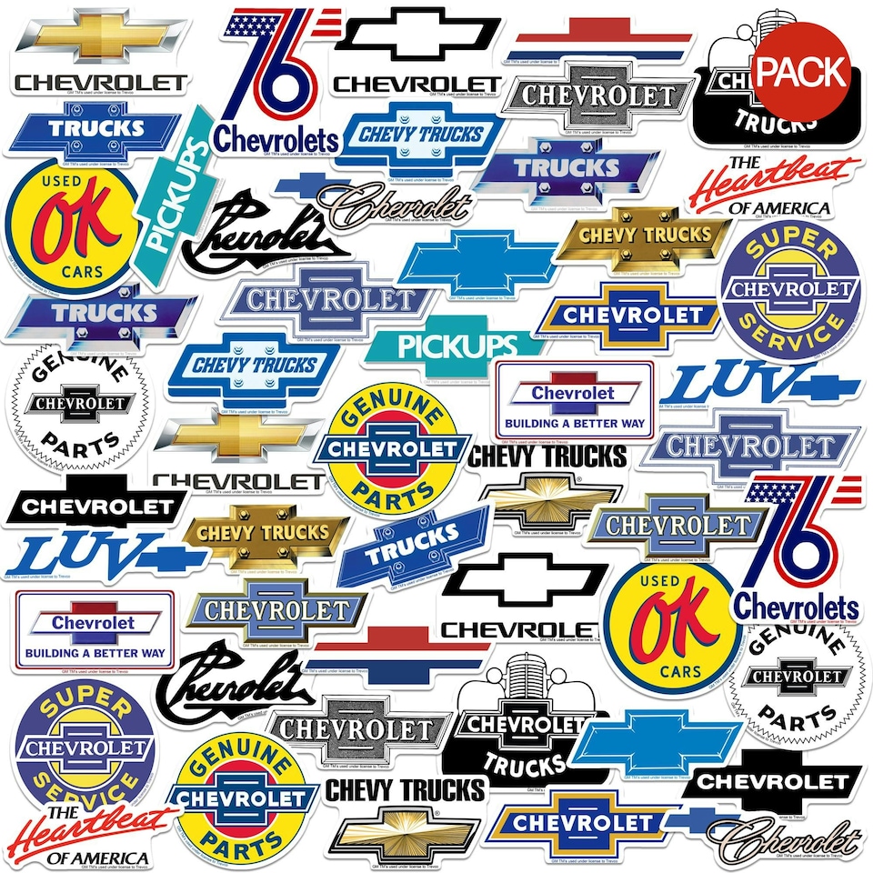 image 1 of Chevrolet Deluxe Logo Stickers (Pack of 50) - Multicoloured - One Size