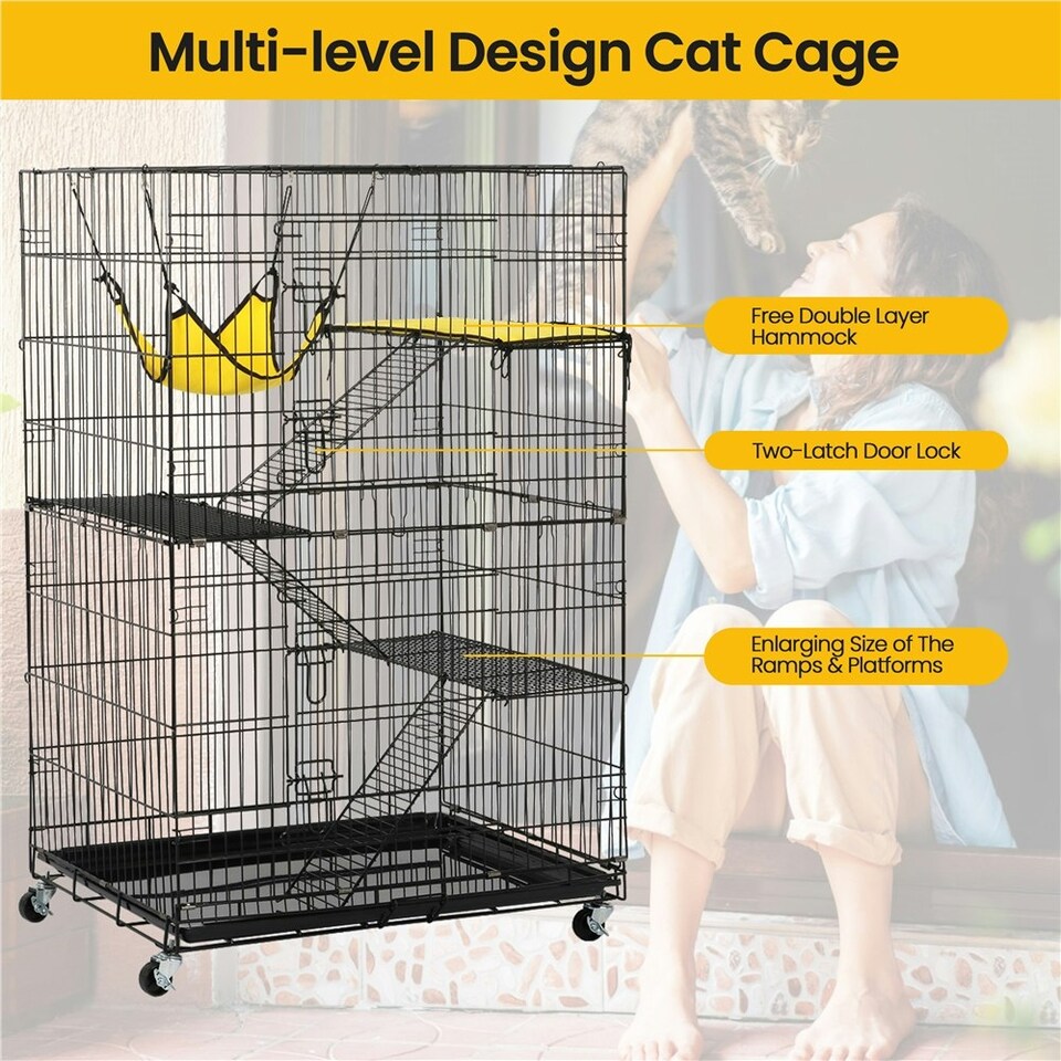 image 1 of Yaheetech 123 cm Tall Rolling Cat Cage on Wheels