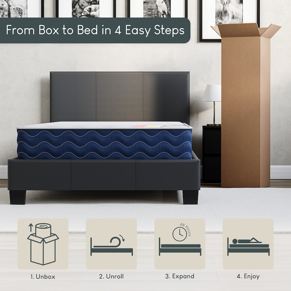 image 1 of Vida Designs Milan Single Wooden Bed, Low Foot, White & Gel Memory Foam Pocket Spring Mattress, Single