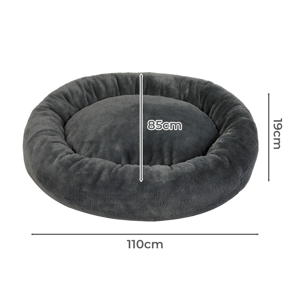 image 1 of Skylos Dog Bed Donut Cushion Plush Calming Washable Large Pet Beds Grey | Grey | 110 x 85cm | One Size