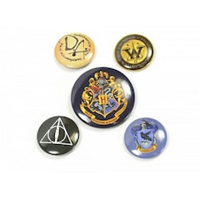 Harry Potter Badge Set (Set Of 5) - Black/Blue/Yellow - One Size