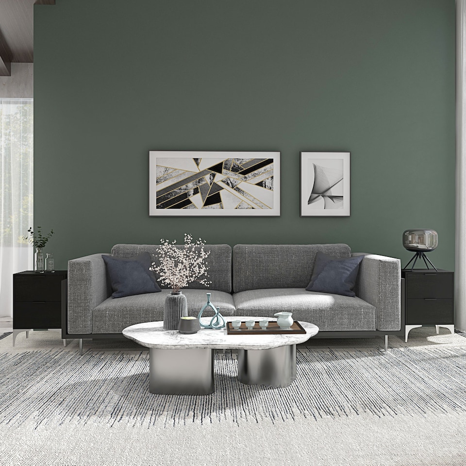 image 1 of HOMCOM Bedside Tables Set of 2, Modern Nightstand with 2 Drawers, Small Sofa End Tables with Storage and Steel Legs for Bedroom, Living Room, Black