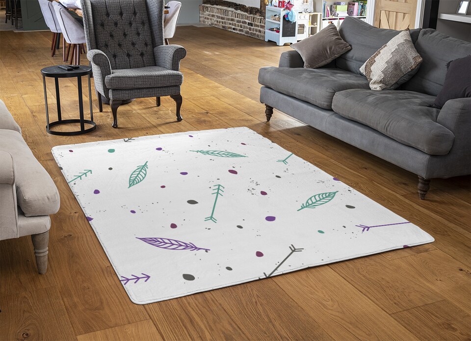 image 1 of Cute Cartoon Feathers And Arrows In Boho Style Rug | Multi