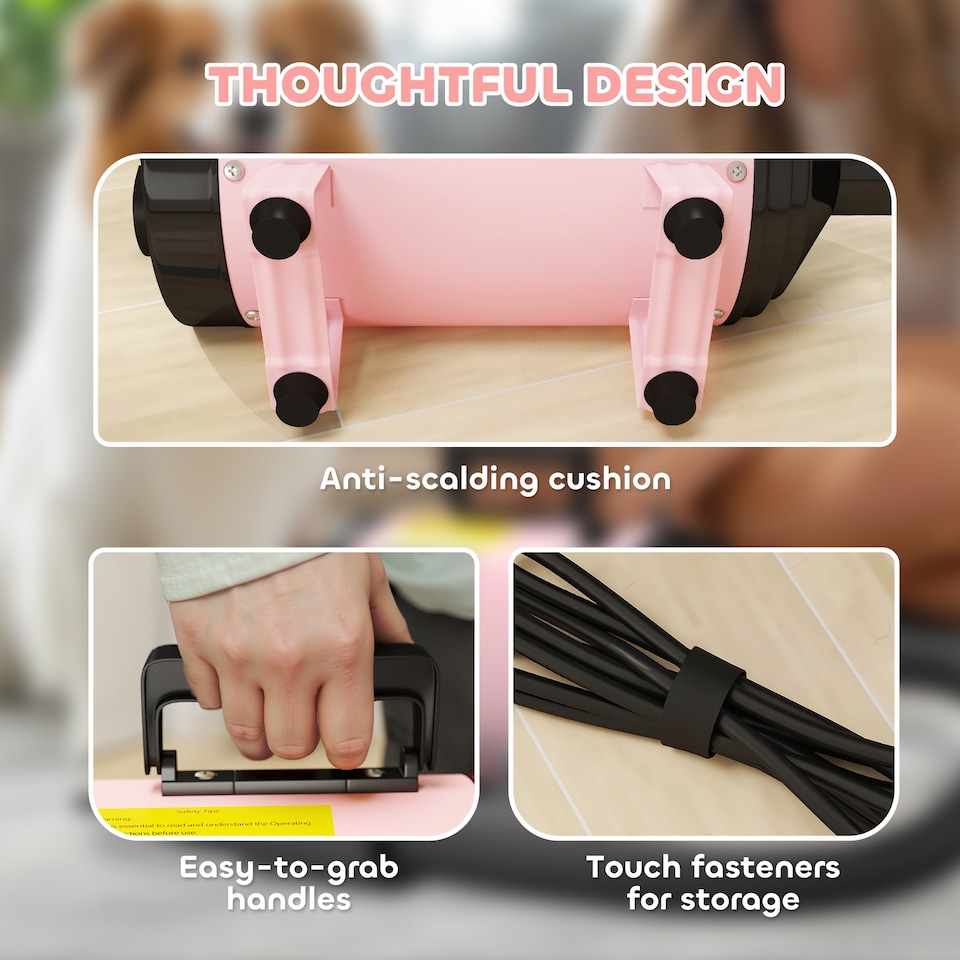 image 1 of PawHut 2200W Dog Hair Dryer with Adjustable Temperature & Velocity | Pink