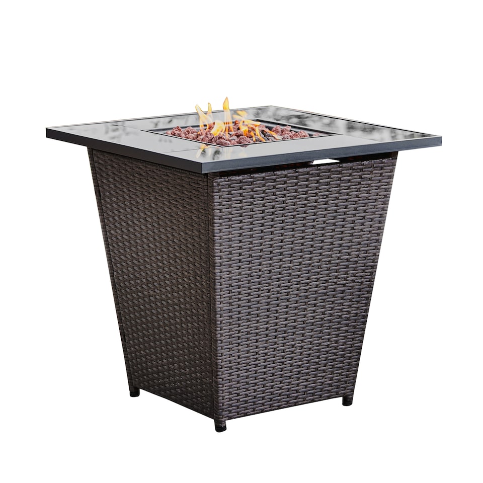 image 1 of Teamson 76cm Propane Gas Fire Pit Table with Rattan Base, 40,000 BTU