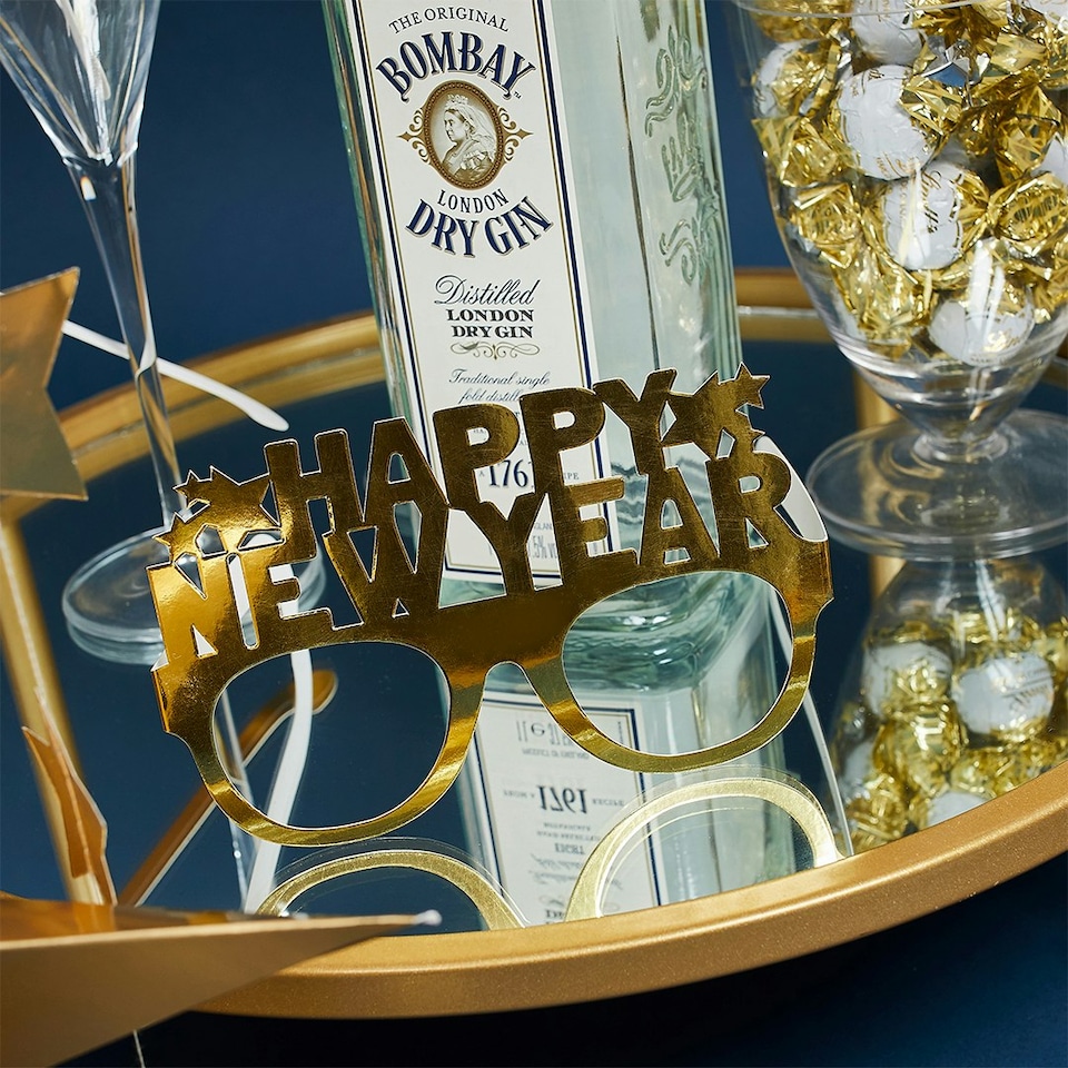 image 1 of Gold 'Happy New Year' Paper Glasses - Pack of 10