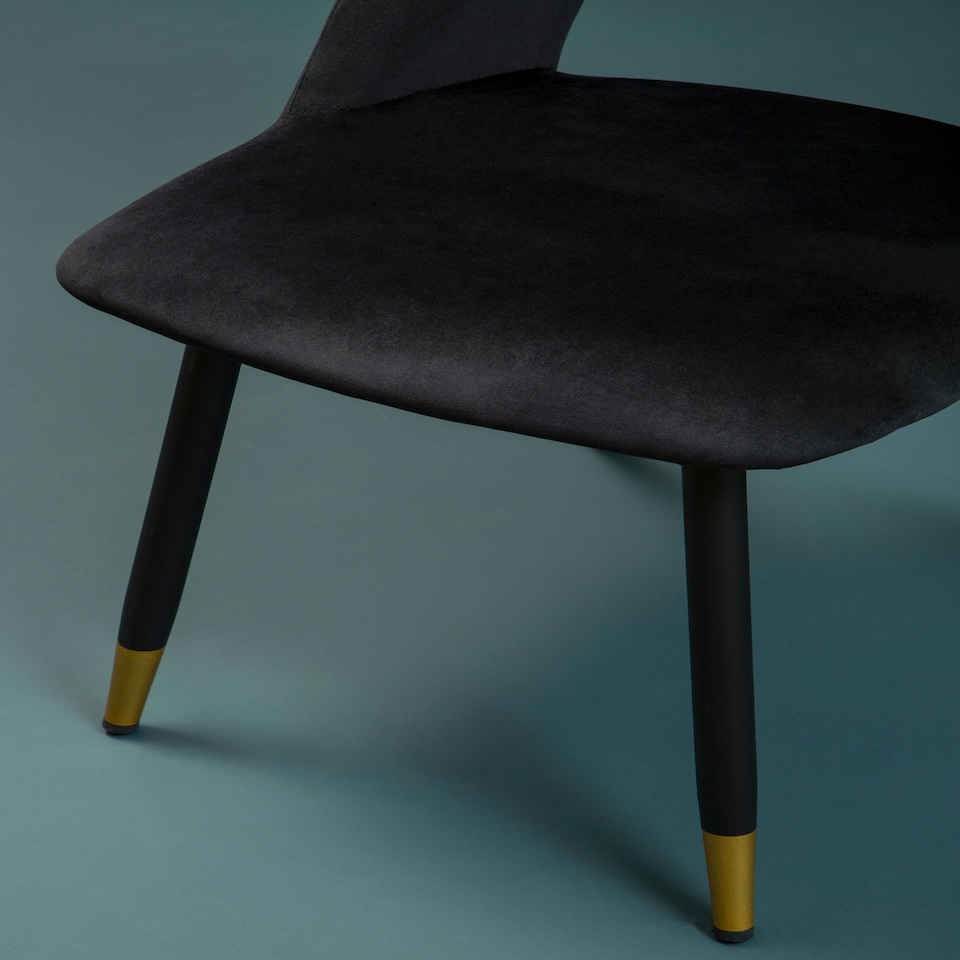 image 1 of Interiors by Premier Black Velvet Dining Chair, Velvet Upholstered Accent Dining Table Chair, Tapered Back Living Room Chair Black