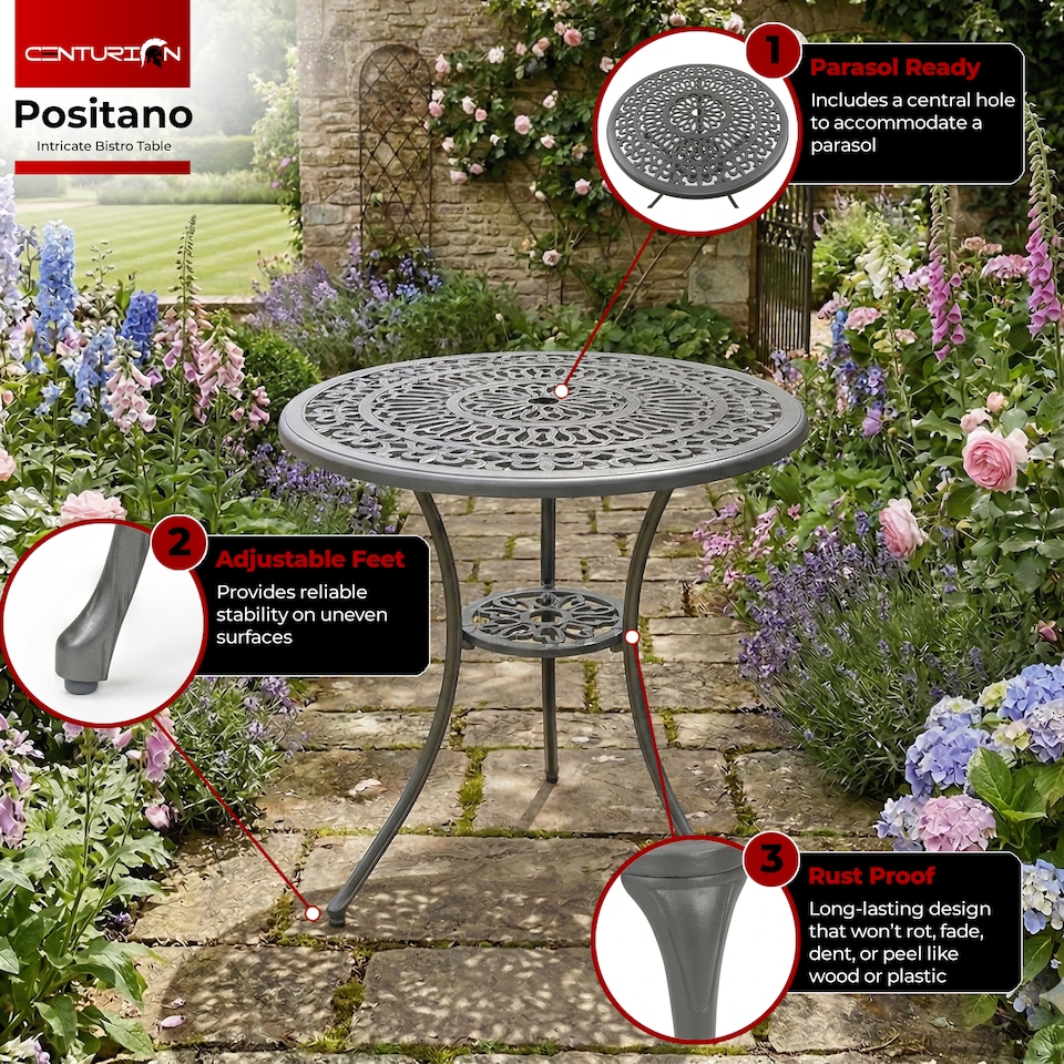 image 1 of Centurion Supports POSITANO Garden and Patio Grey Cast Aluminium Bistro Table | Grey | Grey