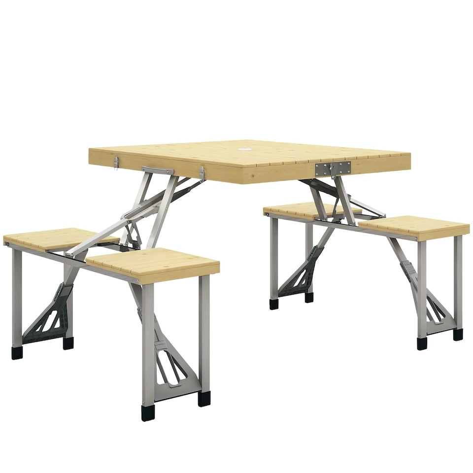 image 1 of Outsunny Folding Camping Table and Chairs with Umbrella Hole, Aluminium Frame