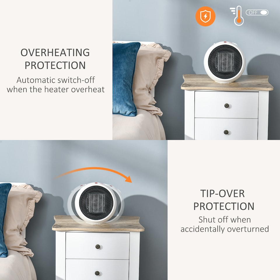 image 1 of HOMCOM 1500W Small Space Heater, Ceramic Electric Plug in Fan Heater with 3 Heat Setting, Adjustable Temperature, Tip-Over, Overheating Protection, Low Energy, White