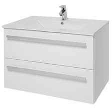 Bathroom 2-Drawer Wall Hung Vanity Unit with Ceramic Basin 800mm Wide - White  - Brassware Not Included | White | White | 1
