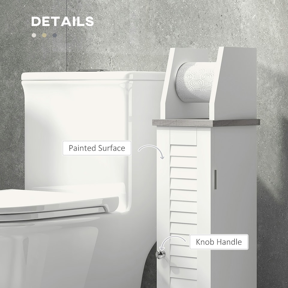 image 1 of kleankin Slim Toilet Roll Storage Unit with Cupboard and Adjustable Shelf, White