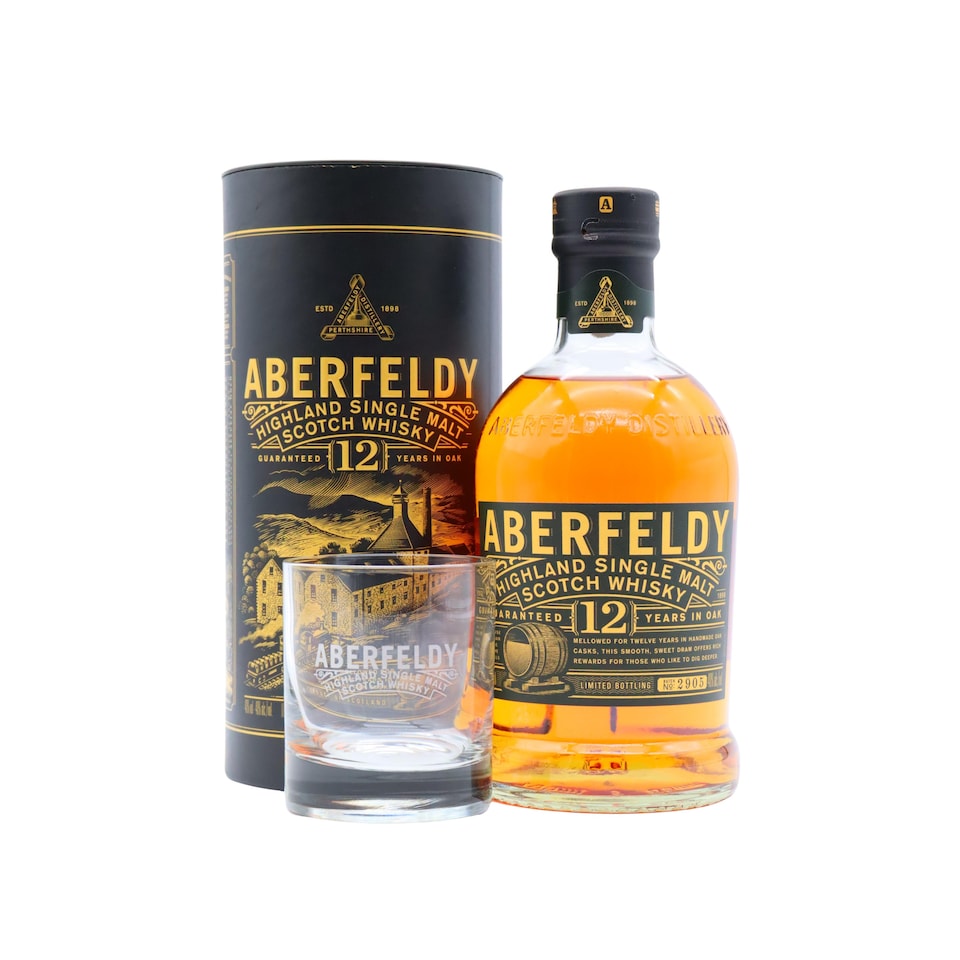 Aberfeldy - Highland Single Malt Scotch 12 year old Whisky (Includes Branded Glass)