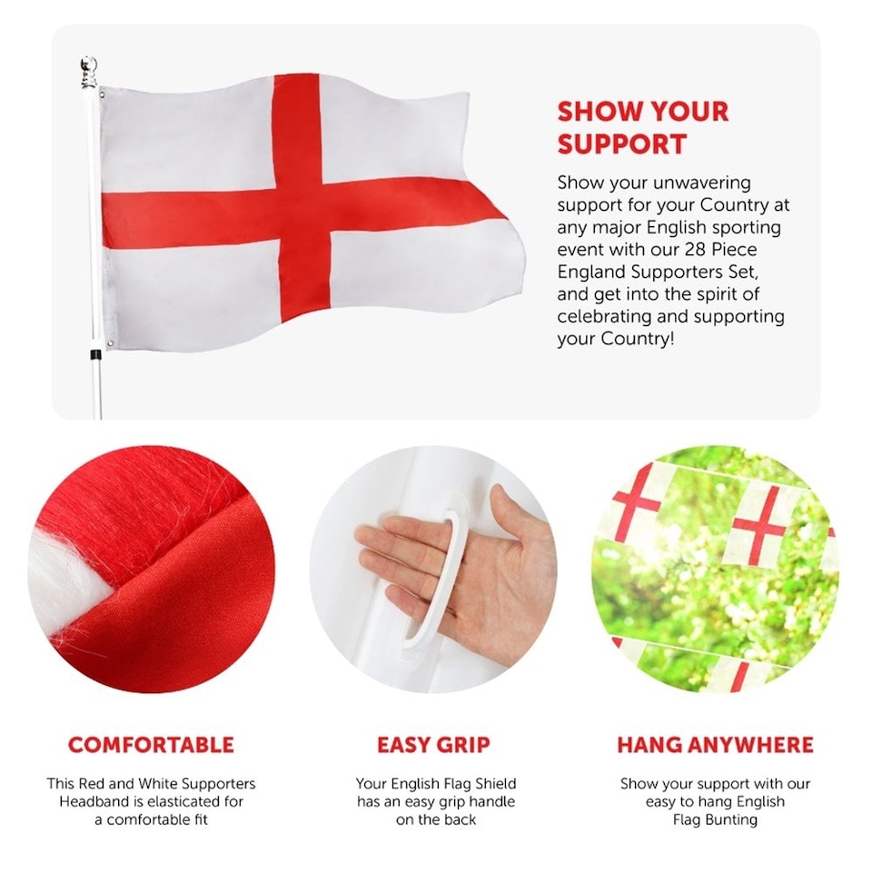 image 1 of Pack of 1 28 Piece England Set - Flags, Bunting, Headbands & Inflatables Red | One Size