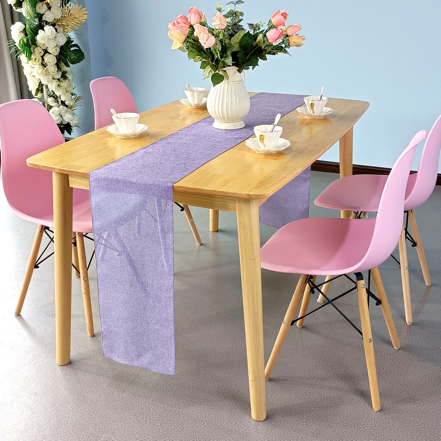Neel Blue Hessian Table Runner, 29cm x 275cm Jute Fabric Dining Tableware in Lilac | Size: 29 cm x 275 cm