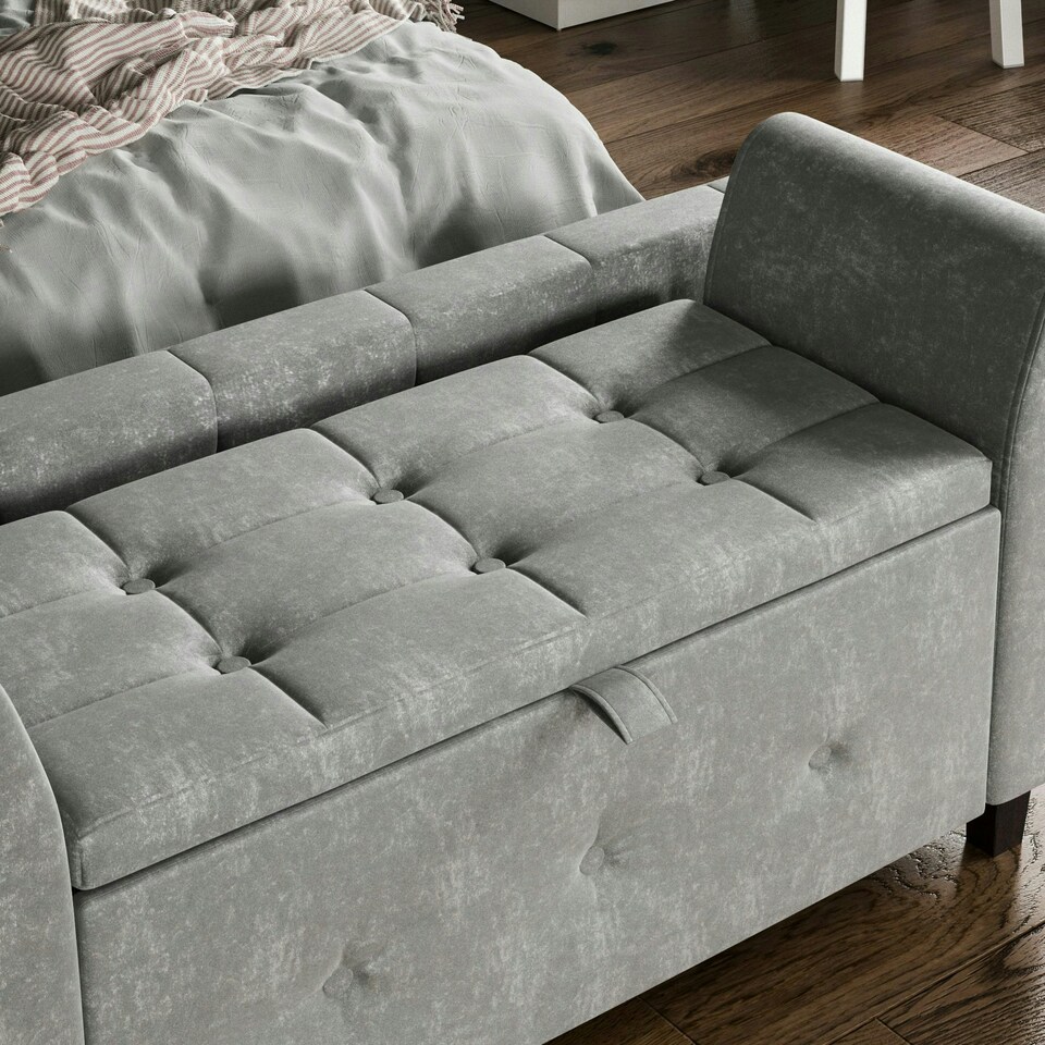 image 1 of Vida Designs Seville Storage Ottoman Bedroom Hallway Chest Bench, Crushed Velvet Silver Silver | Crushed Velvet Silver