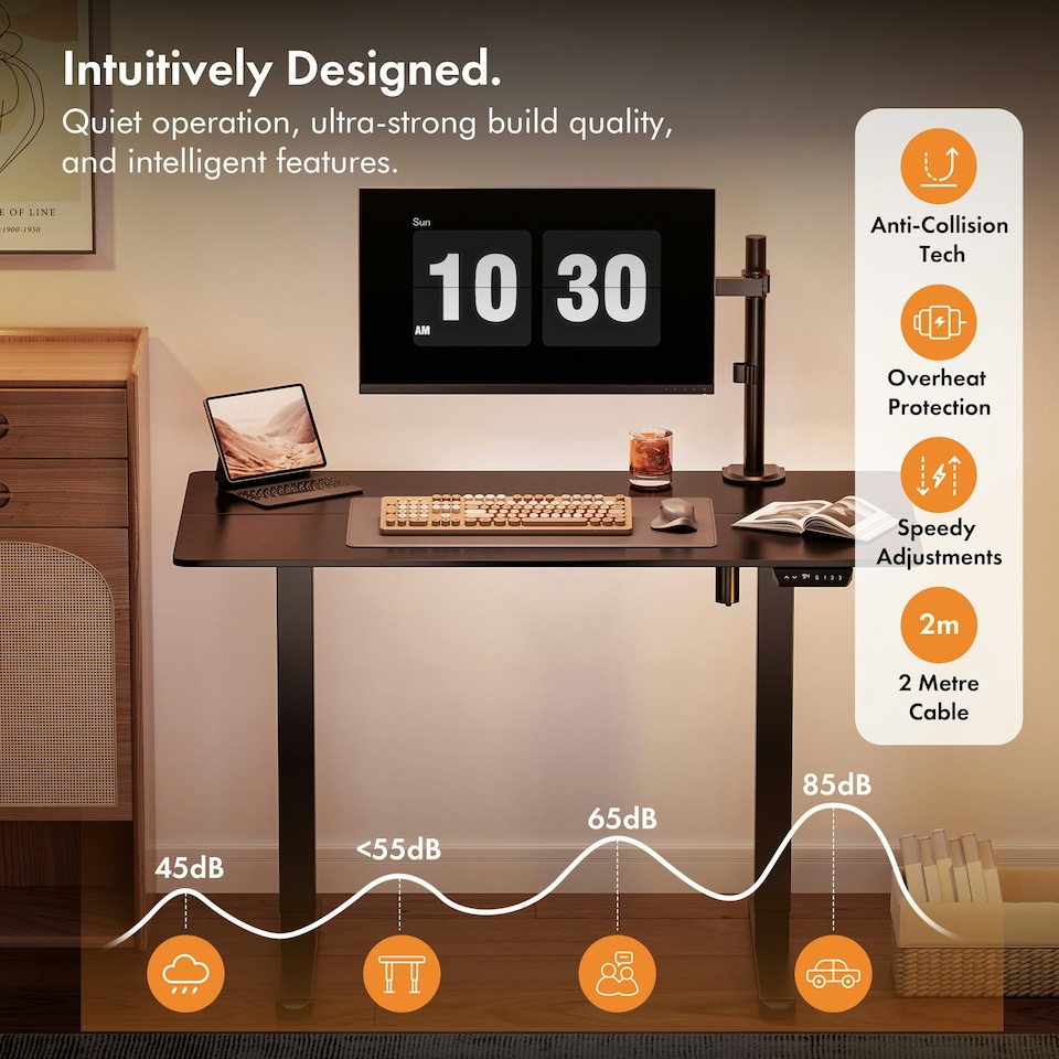 image 1 of VonHaus Large Adjustable Electric Standing Desk with USB-C charging