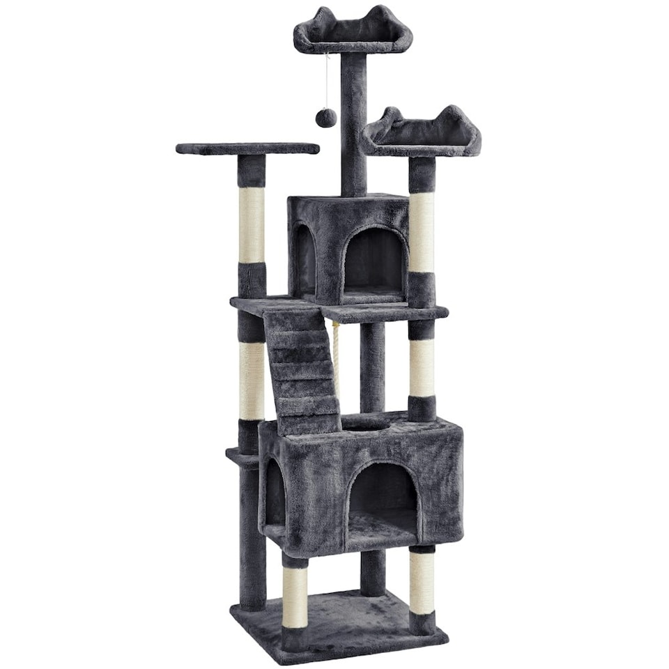 image 1 of Yaheetech Deluxe Multi Level Cat Tree with 2 Cozy Condos Dark Grey