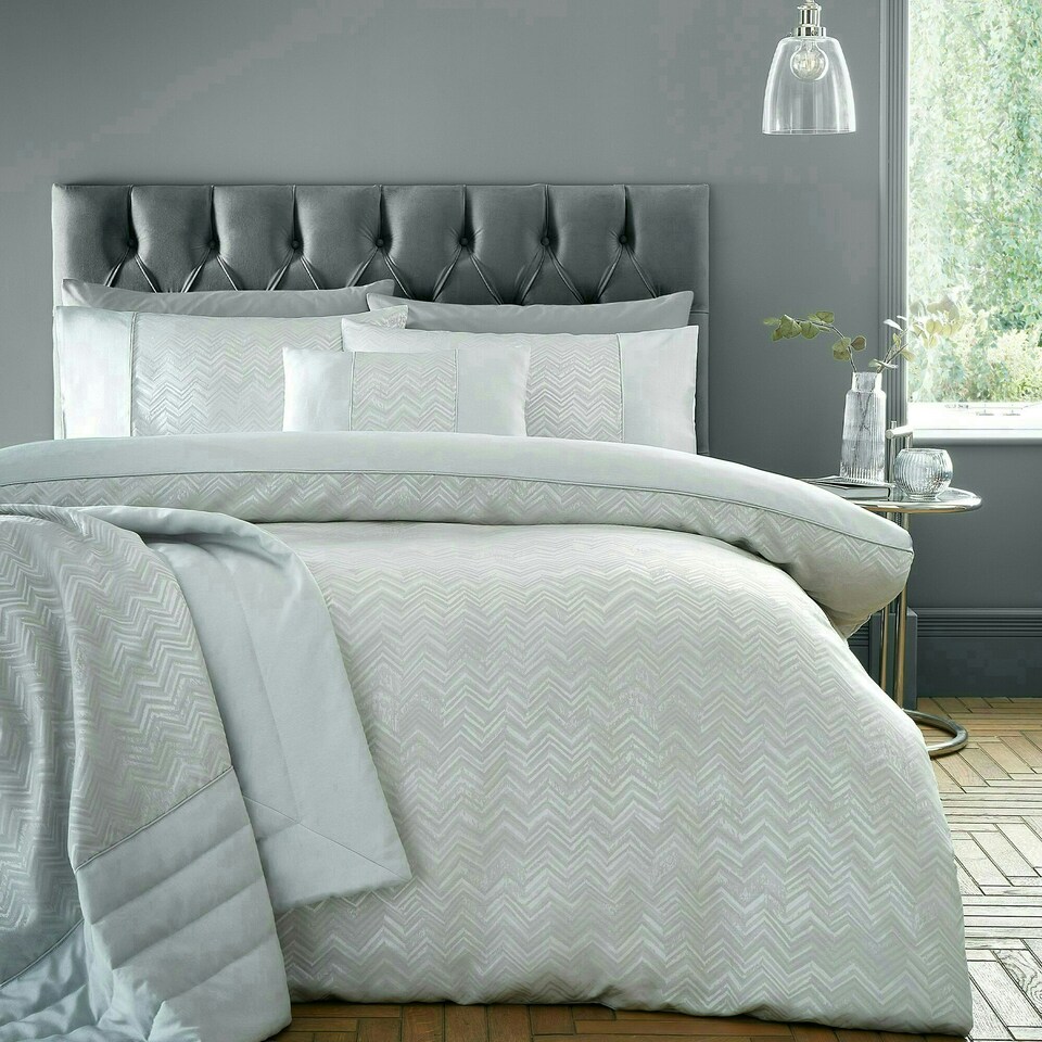 image 1 of Portfolio Home Antibes Chevron Waves Soft Easy Care Bed Linen Bedding Duvet Cover Set Silver | Double